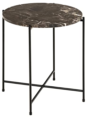 AC Design Furniture Agnar Runder Beistelltisch mit Poliertem Echtem Türkischem Marmor in Braun und Schwarzem Metallsockel, Ø: 42 x H: 45 cm, Kleiner Lampentisch mit Echtem Marmor, Brauner Akzenttisch von AC Design Furniture