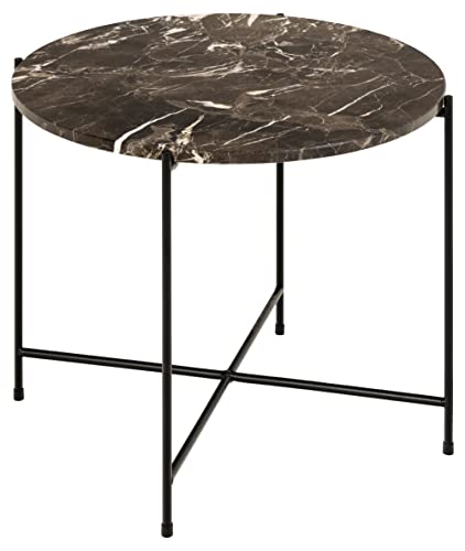 AC Design Furniture Agnar Runder Beistelltisch mit Poliertem Echtem Türkischem Marmor in Braun und Schwarzem Metallsockel, Ø: 52 x 40 cm, Kleiner Lampentisch mit Echtem Marmor, Brauner Akzenttisch von AC Design Furniture