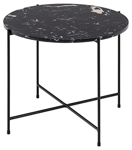 AC Design Furniture Agnar runder Beistelltisch in schwarzer Marmorsteinoptik mit schwarzen Metallbeinen, Wohnzimmer-Beistelltisch in exklusiver Marmor-Optik, Marmor-Wohnzimmermöbel, kleiner Couchtisch von AC Design Furniture