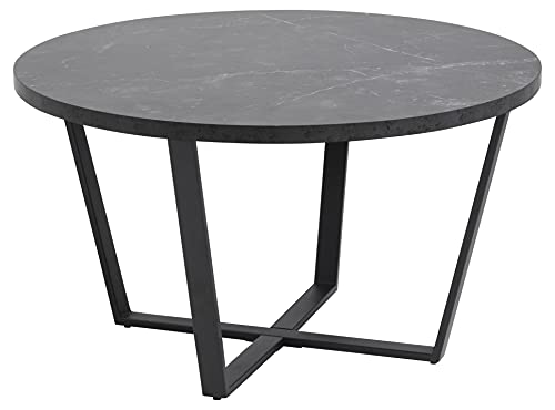 AC Design Furniture Albert runder Couchtisch, Wohnzimmertisch rund, Couchtisch für Wohnzimmer, einfach zu montieren, Tisch mit schwarzer Marmor Optik und Metallgestell, Ø: 77 x H: 44 cm, 1 Stk. von AC Design Furniture