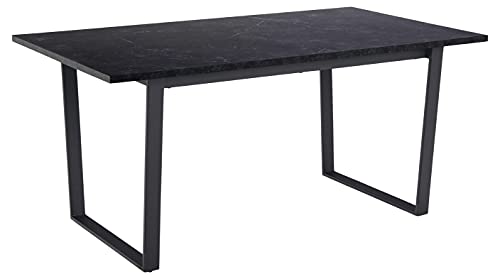 AC Design Furniture Albert Esstisch mit Schwarzem Marmoroptik und Schwarzen Metallbeinen, Industriestil, Rechteckiger Küchentisch für 6 Personen, B: 160 x H: 74 x D: 90 cm von AC Design Furniture