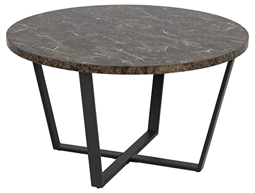 AC Design Furniture Albert runder Holz-Couchtisch, Tischplatte brauner Marmor-Look mit gekreuzten schwarzen Metallbeinen, kleiner Couchtisch, Wohnzimmer-Beistelltisch, minimalistisches Wohnzimmermöbel von AC Design Furniture