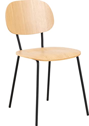 AC Design Furniture Amine Esszimmerstühle 2er Set, Esszimmerstühle im Industrial Style, Rustikale Küchenstühle mit Runder Sitz aus Eichenfurnier und Schwarzen Metallbeinen, Moderne Esszimmermöbel von AC Design Furniture