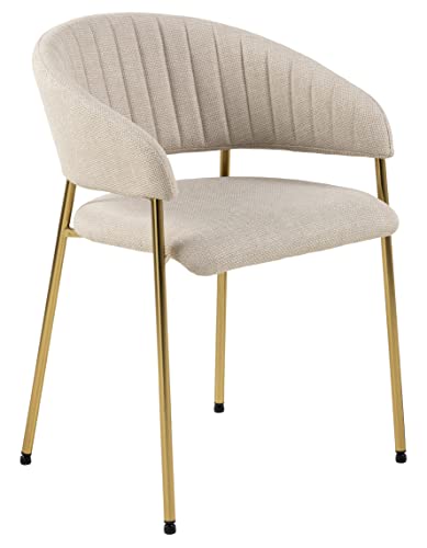 AC Design Furniture Anna Esszimmerstühle 2er Set, Weiche Esszimmerstühle, Küchenstühle, Lounge Esszimmerstühle mit Armlehnen, Beige Polsterstühle mit Goldfarbenen Metallbeinen von AC Design Furniture