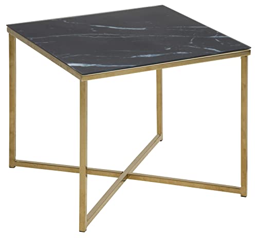 AC Design Furniture Antje quadratischer Beistelltisch, Glastischplatte mit schwarzer Marmoroptik und goldenem Metallfuß, Eleganter Beistelltisch Wohnzimmer, Akzenttisch, 1 Stück von AC Design Furniture
