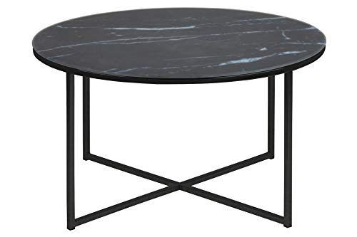 AC Design Furniture Antje Couchtisch Rund, Ø:80 x 45 cm, Marmoroptik Schwarz/Schwarz, Glas/Metall, 1 Stk von AC Design Furniture