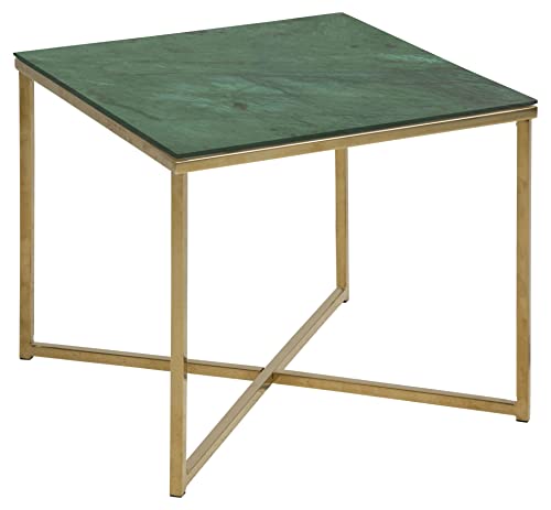 AC Design Furniture Antje quadratischer Beistelltisch, Glasplatte mit grüner Marmoroptik und goldenem Metallfuß, eleganter Beistelltisch Wohnzimmer, Akzenttisch, 1 Stück von AC Design Furniture