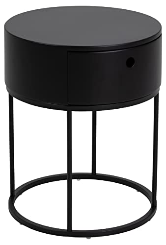 AC Design Furniture Apollon runder Nachttisch mit 1 Schublade, Schwarz, Metall und Holz, Ø: 40 H: 51 cm, 1 Einheit von AC Design Furniture