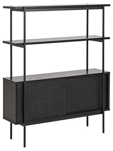 AC Design Furniture Augusta Bücherregal mit einer Ablage und geschlossenem Fach, H: 113,8 x B: 94 x T: 27 cm, Schwarz, Melamin/Metall, 1 Stk. von AC Design Furniture