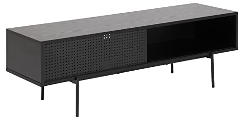 AC Design Furniture Augusta TV-Tisch mit Schiebetür, H: 44,5 x B: 140 x 40 cm, Schwarz/Esche Schwarz, Melamin/Metallgitter, 1 Stk. von AC Design Furniture