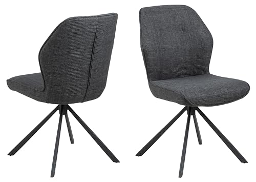 AC Design Furniture Aurelia 2er Set Esszimmerstühle mit Bezug in Dunkelgrau und Schwarzen Stahlbeinen mit Drehfunktion, Küchenstühle Ohne Armlehne, Esszimmermöbel, B: 51 x H: 88,5 x T: 61,5 cm von AC Design Furniture