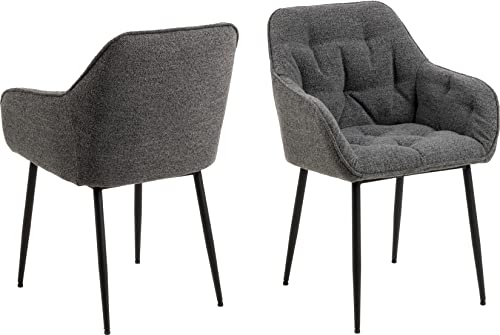 AC Design Furniture Bentley Armlehn-Esszimmerstühle mit Rückenlehne 2er-Set, Gepolsterter Esszimmerstuhl, Gepolsterter Stoffsitz in anthrazit mit Schwarzen Metallbeinen, Home Office Stuhl von AC Design Furniture