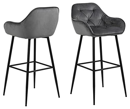 AC Design Furniture Bentley Barhocker, H: 104 x B: 52 x T: 53 cm, Dunkelgrau/Schwarz, Samt/Metall, 2 Stk. von AC Design Furniture