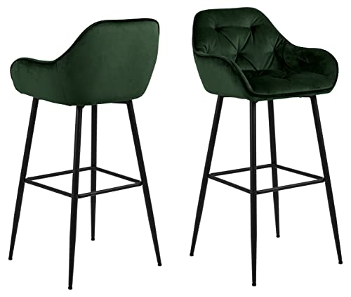 AC Design Furniture Bentley Barhocker, H: 104 x B: 52 x T: 53 cm, Grün/Schwarz, Samt/Metall, 2 Stk. von AC Design Furniture