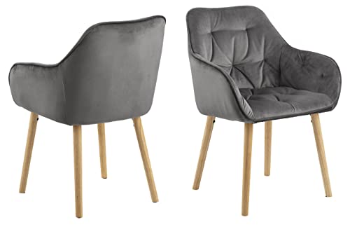 AC Design Furniture Bentley Carver Esszimmerstühle 2er Set, H: 83 x B: 58 x T: 55 cm, Dunkelgrau/Eiche, Samt/Gummibaum, 2 Stk von AC Design Furniture