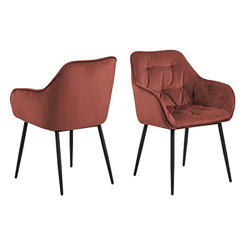 AC Design Furniture Bentley Carver Esszimmerstühle 2er Set, H: 83 x B: 58 x T: 55 cm, Rot/Schwarz, Samt/Metall, 2 Stk. von AC Design Furniture