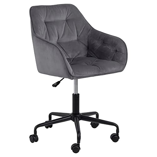 AC Design Furniture Bentley Schreibtischstuhl, H: 88,5 x B: 59 x T: 58,5 cm, Dunkelgrau/Schwarz, Samt/Metall, 1 Stk. von AC Design Furniture