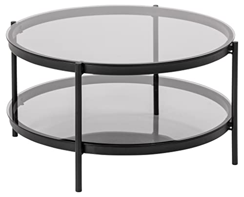 AC Design Furniture Bertha runder Glas-Couchtisch mit 1 Ablage, Ø: 79 H: 42 cm, Glas/Metall, Schwarz, 1 Einheit von AC Design Furniture