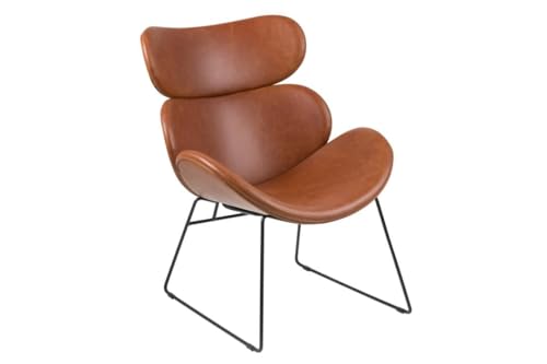 AC Design Furniture Carlee moderner Relaxsessel, Brauner Loungesessel fürs Wohnzimmer, Kunstleder, Brauner Sessel, Vintage Cognac/Schwarzes Metallgestell, 1 Stk. von AC Design Furniture