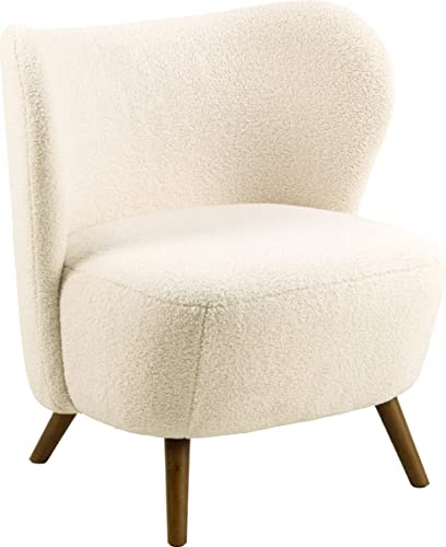 AC Design Furniture Christopher Sessel in Creme, Gepolsterter Ohrensessel mit Teddyähnlichem Stoff und Dunkelbraunen Beinen, Loungesessel für Wohnzimmer, Cocktailsessel im Skandinavischen Stil von AC Design Furniture
