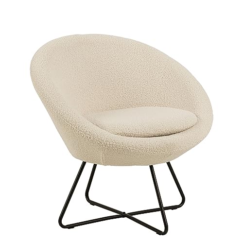 AC Design Furniture Colin Teddysessel, cremefarbener Teddystoff und Metallgestell, Bequemer Wohnzimmerstuhl, weicher runder Sessel, moderner Akzentstuhl, Loungesessel, Lesesessel von AC Design Furniture