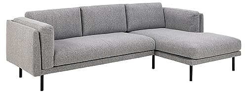 AC Design Furniture Leman 2,5 Sitzer mit Chaise Longue und 3 Kissen, Ecksofa mit Grauem Bouclé Bezug und Schwarzen Metallbeinen, B: 260 x H: 82 x T: 150 cm von AC Design Furniture