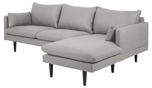 AC Design Furniture Sune Ecksofa mit Chaise Longue für 3 Personen, Polstersofa aus Flachgewebe mit 2 Kissen und Schwarzen Holzbeinen, B: 242 x H: 83 x T: 153 cm, Grau von AC Design Furniture