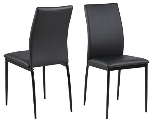 AC Design Furniture Devin Esszimmerstühle 4er Set mit Leder Look, H: 92 x B: 43,5 x T: 53 cm, Schwarz/Schwarz, PU/Metall von AC Design Furniture