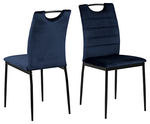 AC Design Furniture Drew Gepolsterte Samt-Esszimmerstühle 4er-Set mit dunkelblauem Stoff und Schwarzen Metallbeinen, funktionales Design, bequemes Esszimmer-Set, Akzentstuhl für Flur, Heimbüro von AC Design Furniture