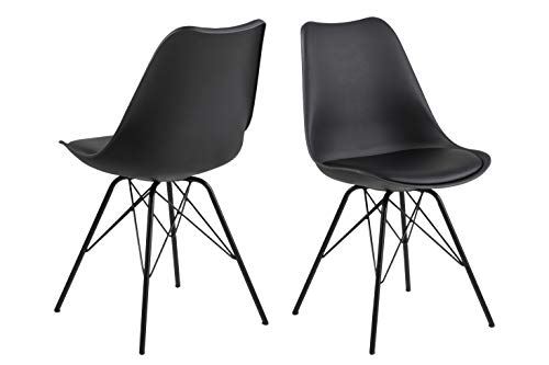 AC Design Furniture Emanuel Esszimmerstühle 2er Set, B: 48,5 x H: 85,5 x T: 54 cm, Schwarz/Schwarz, PU/Metall, 2 Stk von AC Design Furniture