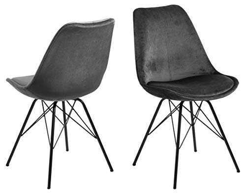 AC Design Furniture Emanuel Esszimmerstühle 2er Set, B: 48,5 x H: 85,5 x T: 54 cm, Dunkelgrau/Schwarz, Samt/Metall, 2 Stk von AC Design Furniture