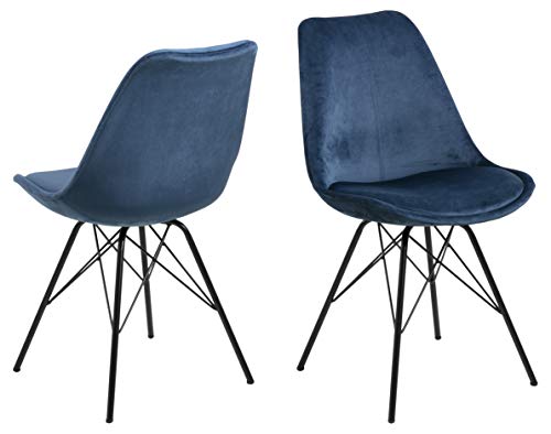 AC Design Furniture Emanuel Esszimmerstühle 2er Set, B: 48,5 x H: 85,5 x T: 54 cm, Marineblau/Schwarz, Samt/Metall, 2 Stk von AC Design Furniture