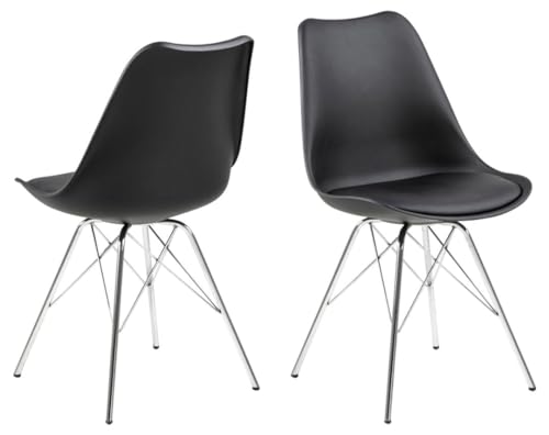 AC Design Furniture Emanuel Esszimmerstühle 4er Set, B: 48,5 x H: 85,5 x T: 54 cm, Schwarz/Chrom, PU/Metall, 4 Stk von AC Design Furniture