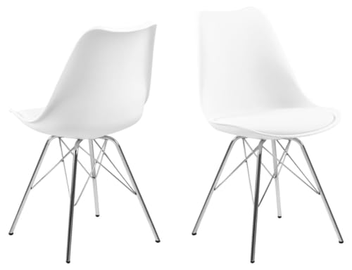 AC Design Furniture Emanuel Esszimmerstühle 4er Set, B: 48,5 x H: 85,5 x T: 54 cm, Weiß/Chrom, PU/Metall, 4 Stk von AC Design Furniture