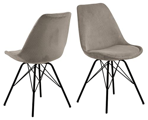 AC Design Furniture Emanuel Cord-Esszimmerstuhl mit Rückenlehne 2er Set, Gepolsterter Esszimmerstuhl, Organische Form, Beige, Gepolsterter Stoffsitz mit Schwarzen Metallbeinen, Perfektes Küchenset von AC Design Furniture