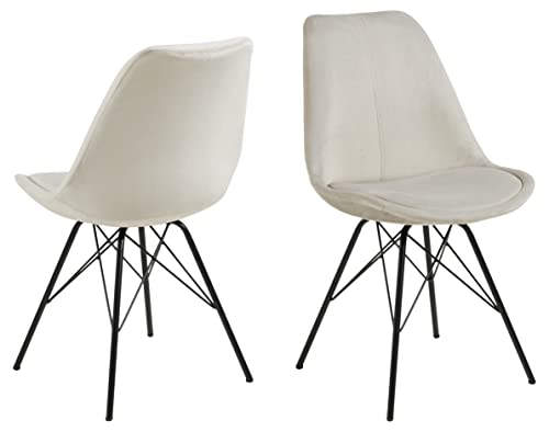 AC Design Furniture Emanuel Samt-Esszimmerstuhl mit Rückenlehne 2er Set, gepolsterter Esszimmerstuhl im zeitlos eleganten Stil, Sandfarbe, gepolsterter Stoffsitz mit schwarzen Metallbeinen von AC Design Furniture