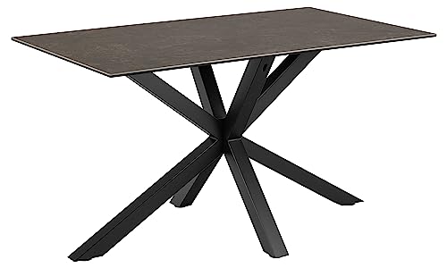 AC Design Furniture Heather Rechteckiger Esstisch für 4 Personen, Tischplatte in Schwarz und Metallkreuzgestell, Küchentisch mit Keramikoberfläche, Kratzfest, B: 135 x H: 75,5 x T: 80 cm von AC Design Furniture