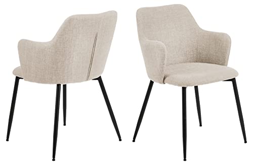 AC Design Furniture Ilsebeth Esszimmerstühle mit Rückenlehne 2er-Set, Gepolsterter Esszimmerstuhl, Gepolsterter Stoffsitz in beige mit Schwarzen Metallbeinen, Akzentstuhl, Home Office Stuhl von AC Design Furniture