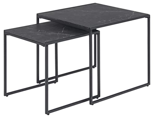 AC Design Furniture Ingelise quadratischer Satztisch 2er-Set, Tischplatte in schwarzer Marmoroptik, Couchtisch minimalistisches Design, Beistelltisch Wohnzimmer, Akzenttisch Flur, 1 Stück von AC Design Furniture