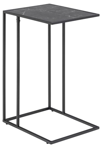 AC Design Furniture Ingelise rechteckiger Beistelltisch, schwarze Tischplatte im Marmor-Look mit schwarzen Metallbeinen, industrieller Design-Beistelltisch, Marmor-Beistelltisch für Wohnzimmer von AC Design Furniture