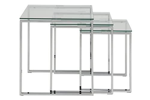 AC Design Furniture Jannis 3er-Set Satztisch mit Tischplatte aus Glas und Metallgestell, Beistelltisch 3-teilig fürs Wohnzimmer, Quadratisches Couchtisch-Set, Modernes Design, B: 50 x H: 55 x T: 50 cm von AC Design Furniture