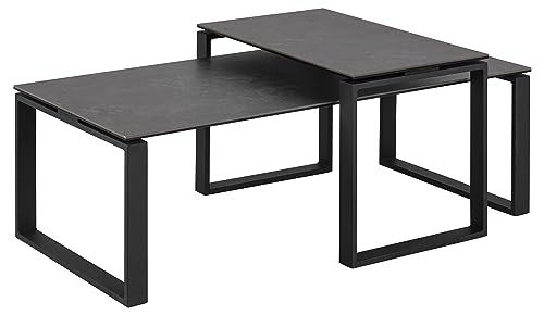 AC Design Furniture Jannis Tischset in Schwarz mit Keramik-Tischplatte und Schwarzen Metall-Kufen, 2-teiliger Beistelltisch, Rechteckig, Modernes Design, B: 115/69 x H: 45/37,5 x T: 55/40 cm von AC Design Furniture