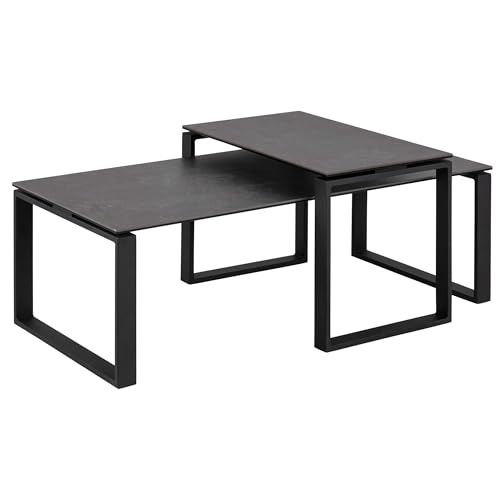 AC Design Furniture Jannis Tischset in Schwarz mit Keramik-Tischplatte und Schwarzen Metall-Kufen, 2-teiliger Beistelltisch, Rechteckig, Modernes Design, B: 115/69 x H: 45/37,5 x T: 55/40 cm von AC Design Furniture