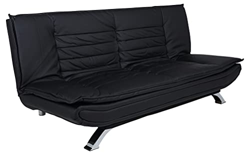 AC Design Furniture Jasper Bettcouch Schwarzes Kunstleder, Schlafsofa mit 3 Liegepositionen, Moderner 3-Sitzer Ohne Armlehne, Gepolstert mit verchromten Beinen, L: 196 x H: 91 x T: 98 cm von AC Design Furniture