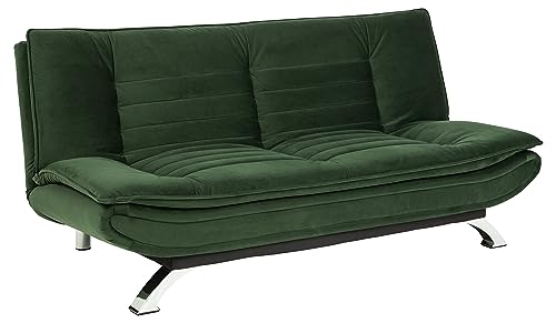 AC Design Furniture Jasper Bettcouch in Waldgrün, Schlafsofa mit 3 Liegepositionen, Moderner 3-Sitzer ohne Armlehne, Polstersofa mit Samtstoff und Verchromten Beinen, B: 196 x H: 91 x T: 98 cm von AC Design Furniture