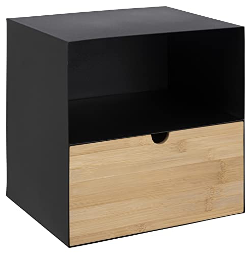 AC Design Furniture Jeppe Nachttisch, H: 30 x B: 30 x T: 25 cm, Schwarz, Metall/Bambus, 1 Stk. von AC Design Furniture