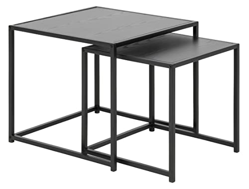 AC Design Furniture Jörn Quadratischer Couchtischsatz, L: 50 B: 50 H: 45 cm, Holz/Metall, Schwarz, Set mit 2 Tischen von AC Design Furniture