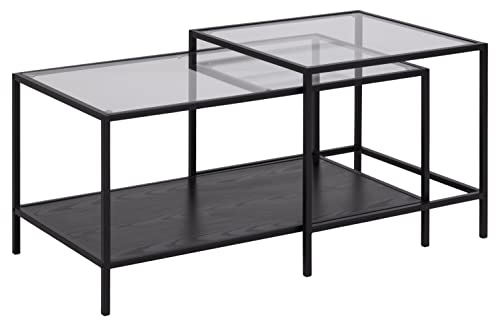 AC Design Furniture Jörn rechteckiger Couchtisch 2-teiliges Set, L: 90 B: 55 H: 50, Glas/Metall, Schwarz, 2 Stk. von AC Design Furniture