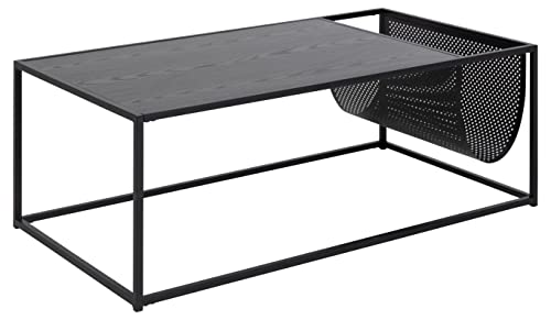 AC Design Furniture Jörn rechteckiger Couchtisch mit Zeitschriftenablage aus Metallgeflecht, Schwarz, Esche-Optik, Metallgestell, L: 110 B: 60 H: 40 cm, 1 Einheit von AC Design Furniture