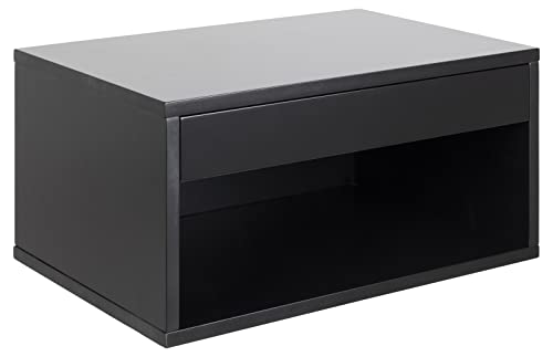AC Design Furniture Kelda quadratischer schwarzer Nachttisch mit 1 Schublade und offenem Fach, wandmontierter Nachttisch mit Stauraum, geräumiger Nachttisch, Ordnung im Schlafzimmer von AC Design Furniture